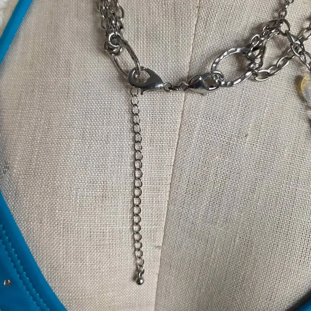 Y2K Boho Statement Necklace Silver Black Beaded Sliver Tone Summer Mermaidcore